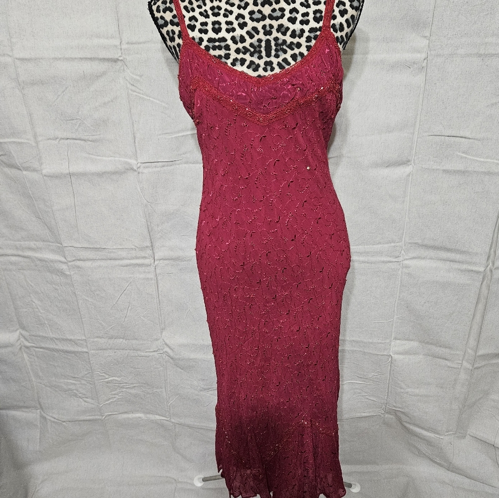 Majick Red Lace Beaded Vintage Medium Midi Dress